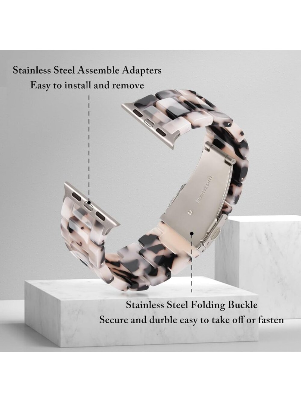 Women's Black Floral-Starlight Featherlight Resin Apple Band Lightweight Watch - Picture 4 of 6
